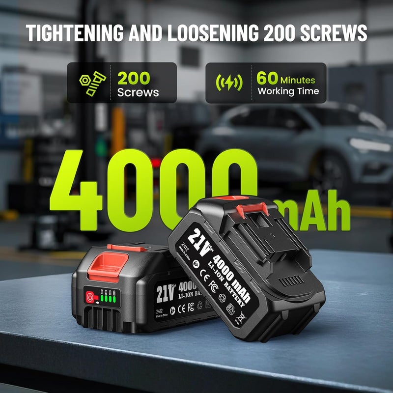 Robustrue Cordless Impact Wrench, 885Ft-lbs (1200N.m) 1/2" Brushless Impact Gun, 21V High Torque Power Impact Driver, 2x4.0Ah Batteries Electric Impact Motor Variable Speeds for Car/Truck RV/Mower - Image 4